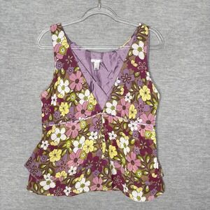 Vintage Y2K Old Navy Babydoll Tank Top Size Large Flower Power Floral Hippie 70s